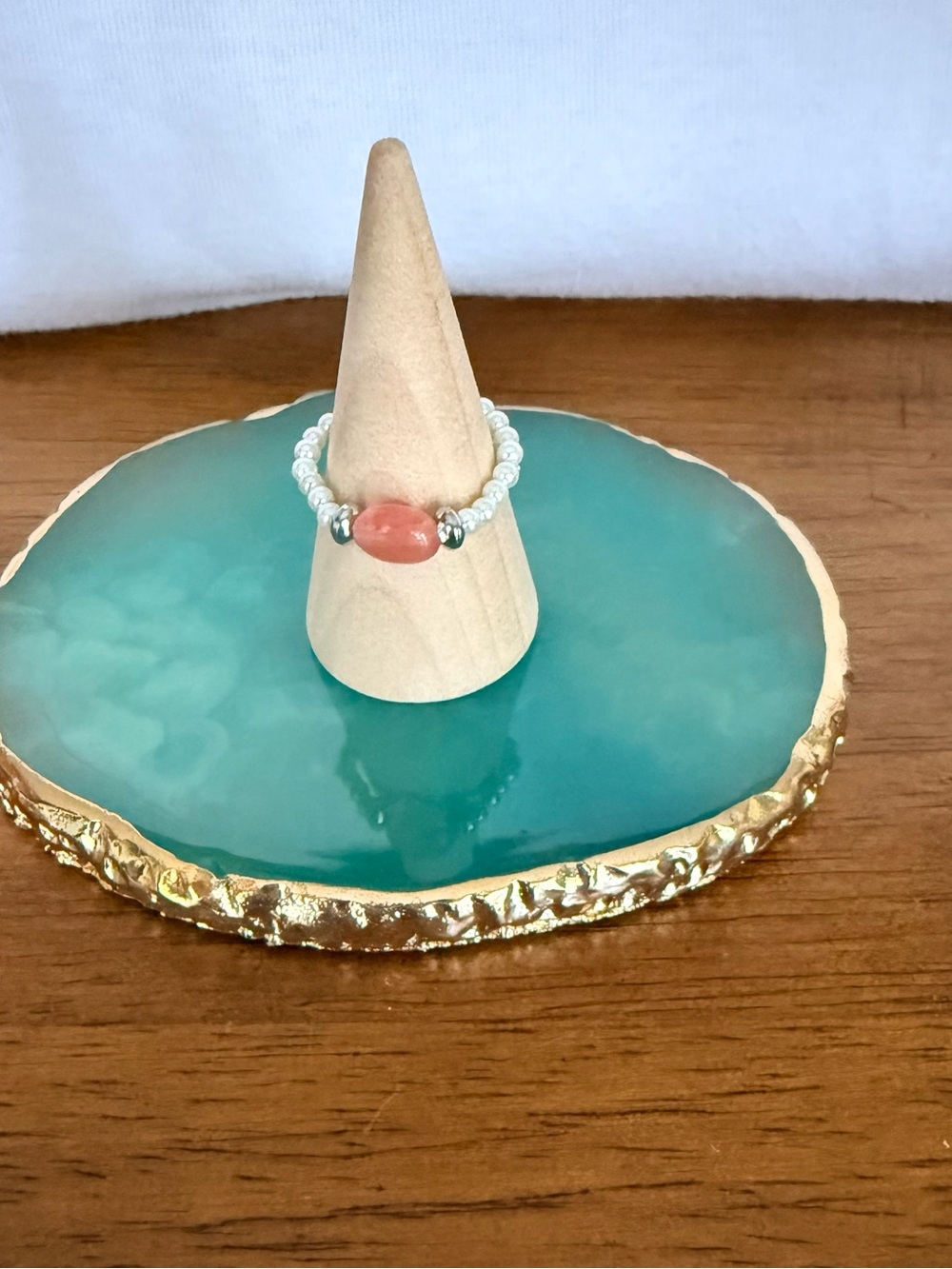 1 for $6 or 3 for $14! Add to Bundle!Beaded Stretch Ring with Coral Center Stone